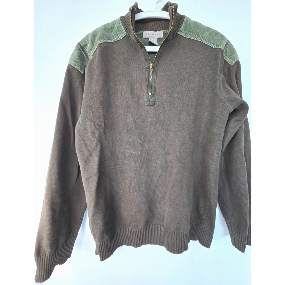 Retreat Sweater Utility Cotton Military Green Elbow Patch Color block Retro 90s